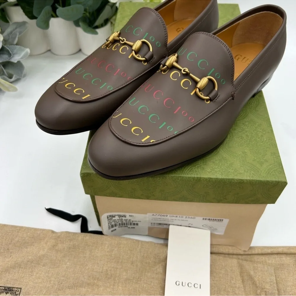 Men’s Gucci JORDAAN horse bit 100th anniversary, leather loafer 7.5 fits 8.5 US